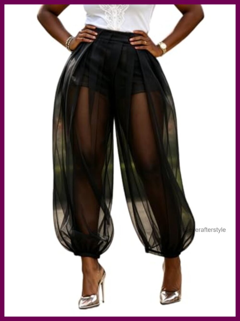 Sheer Tulle Mesh Balloon Pants High Waist Pleated Wide Leg with Shorts